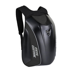 mjmoto front hard-shell backpack showing protective shape and easy access