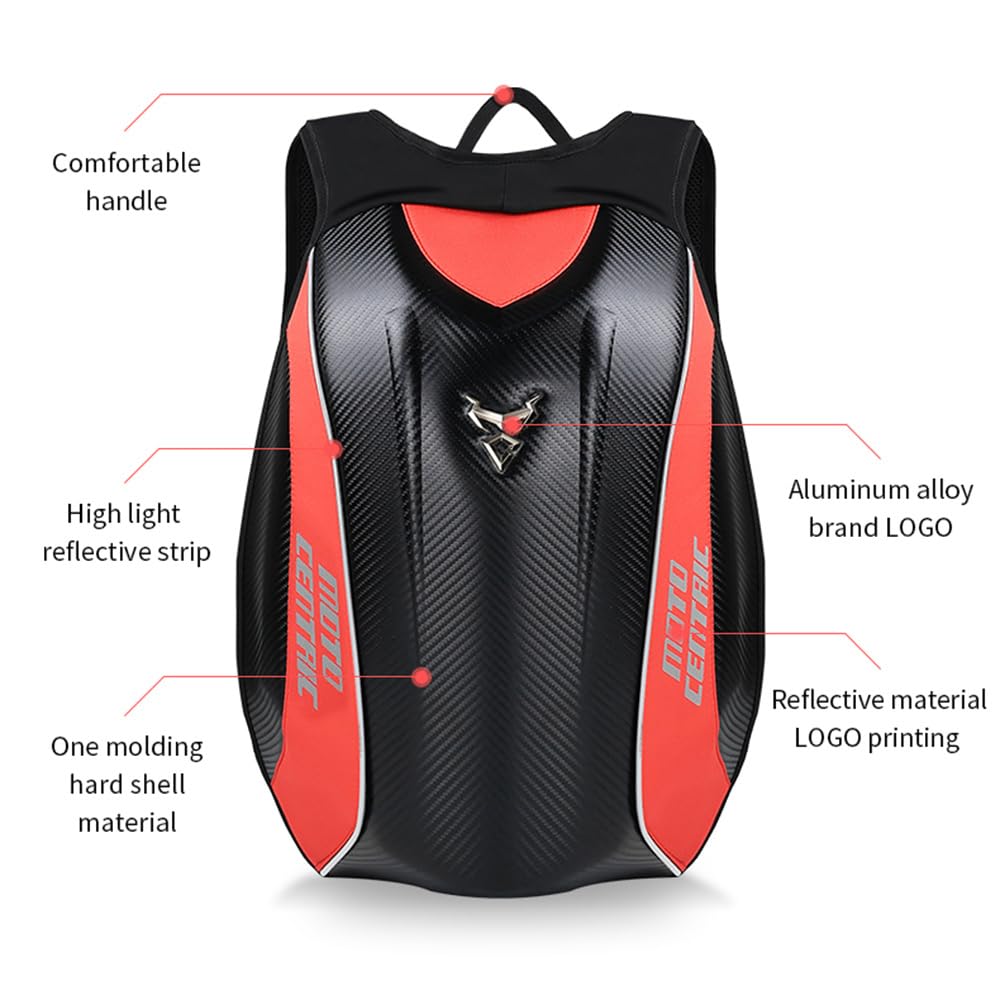 mjmoto with helmet and gear inside demonstrating storage capacity