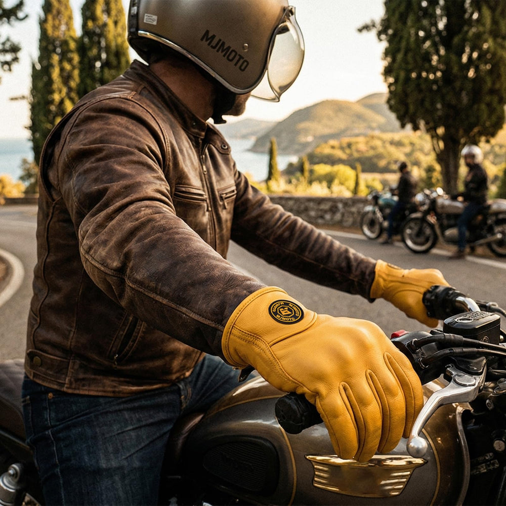 mjmoto size scale hand comparison showing Large fit and measurement guidance