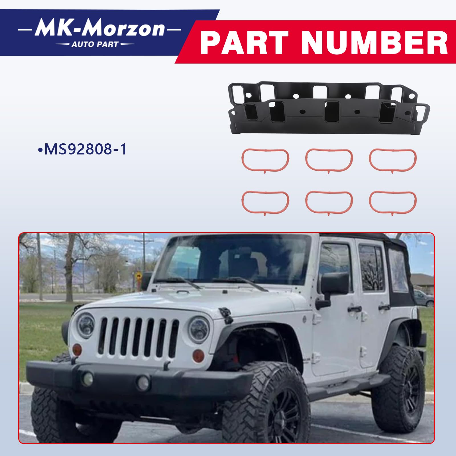 MK-Morzon intake gasket top view illustrating precise fit and uniform sealing surface benefit: accurate alignment