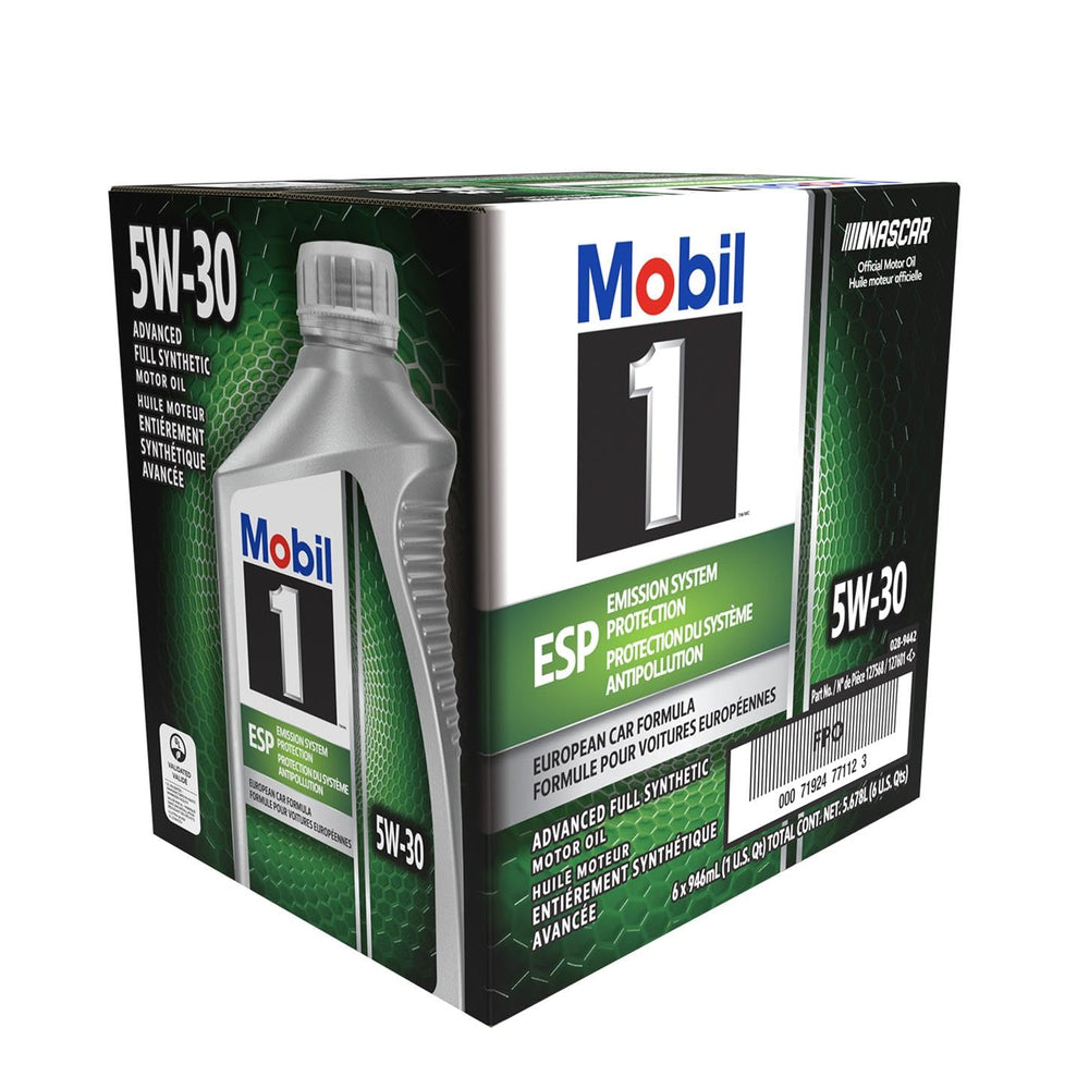 Mobil 1 front packaging showing product identity and convenient six-pack storage benefit