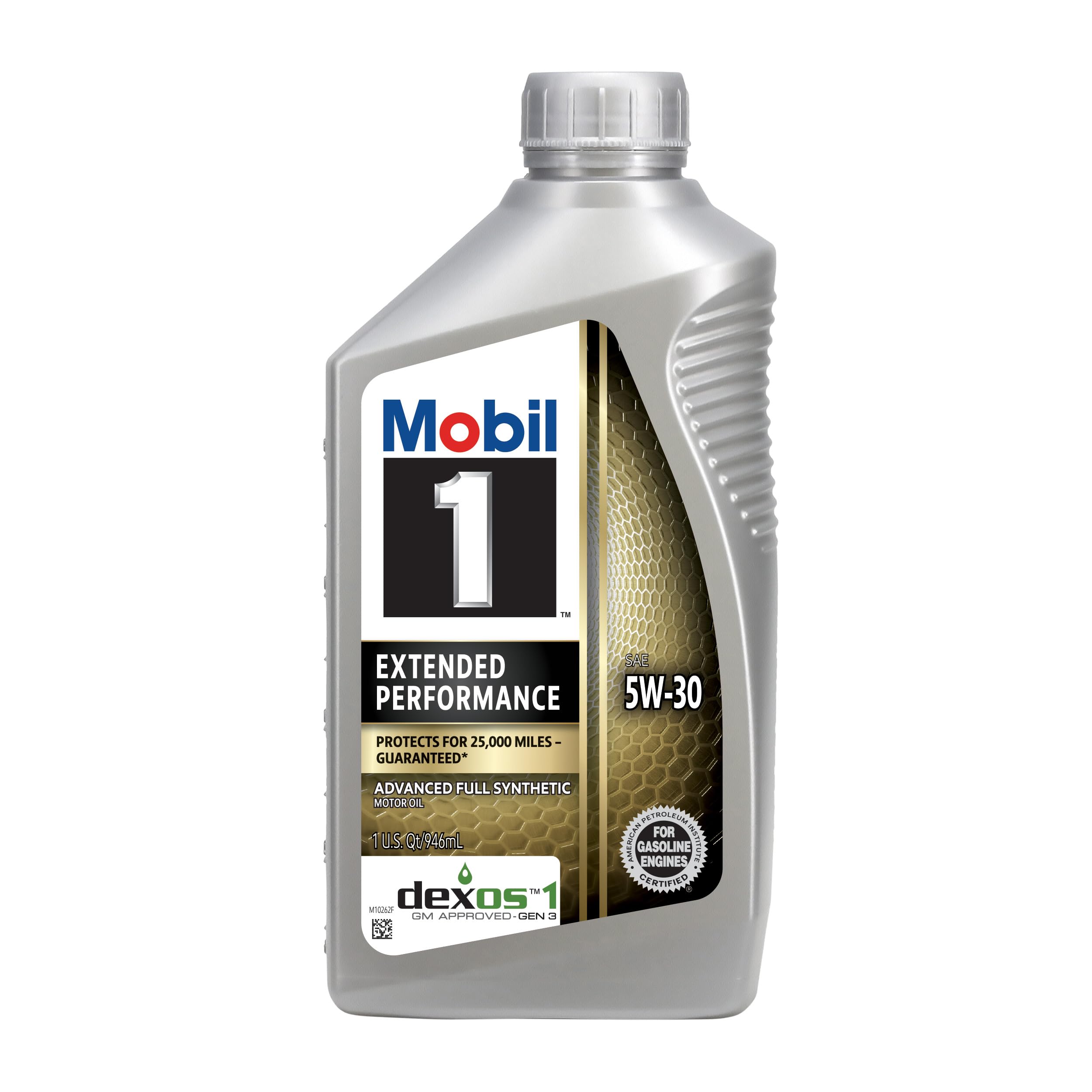 Mobil 1 front packaging showing 1 QT bottle and branding, highlights reliability