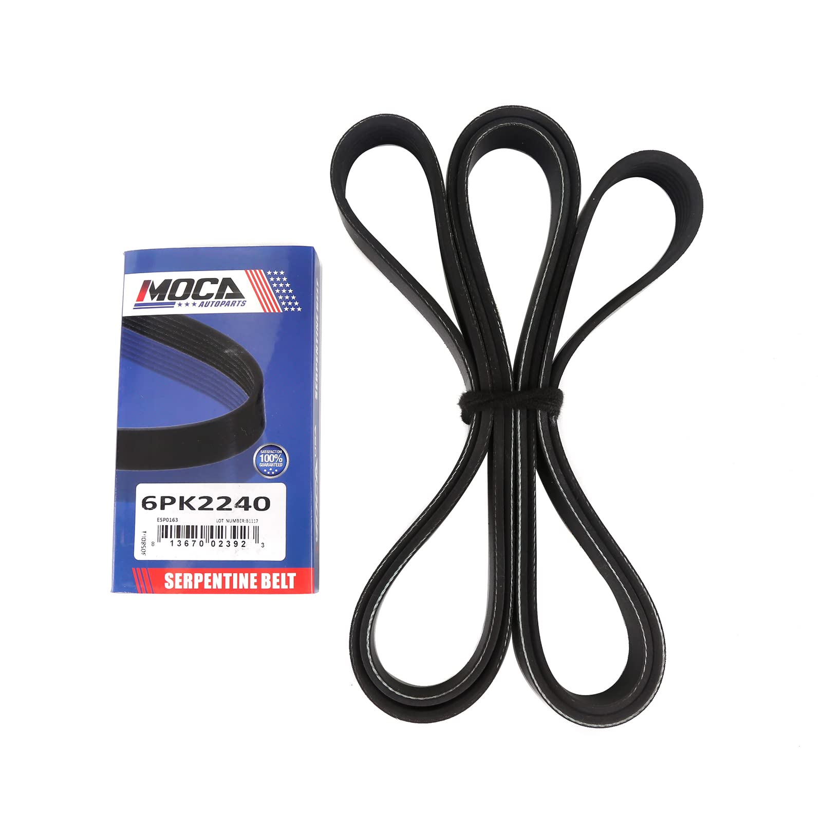 MOCA AUTOPARTS serpentine belt front view showing correct fitment benefit