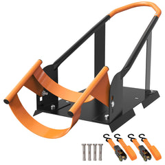 Mockins front view mounted on trailer showing secure wheel capture and compact storage