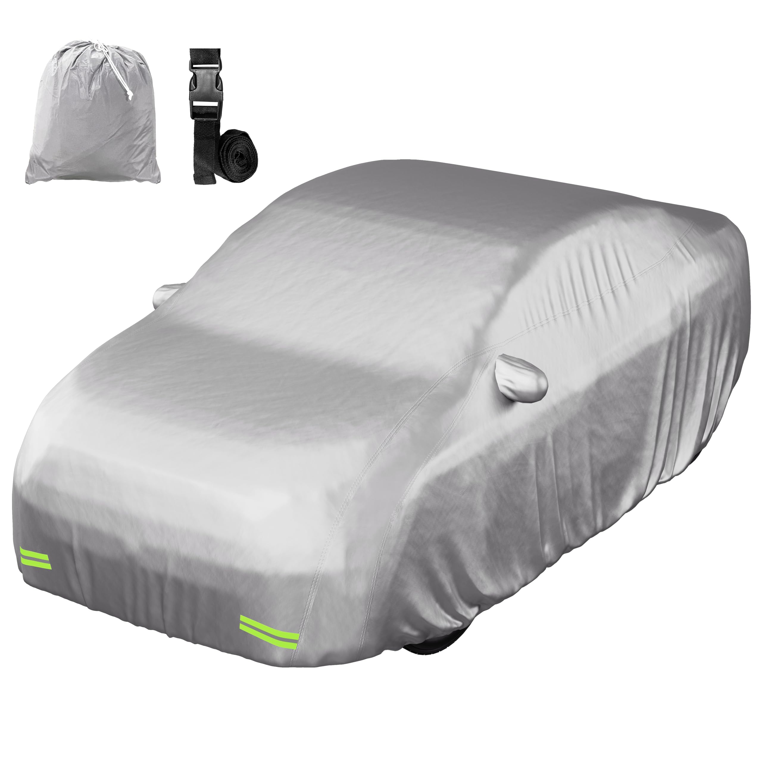 Mockins front view of sedan cover showing snug fit and paint protection benefit
