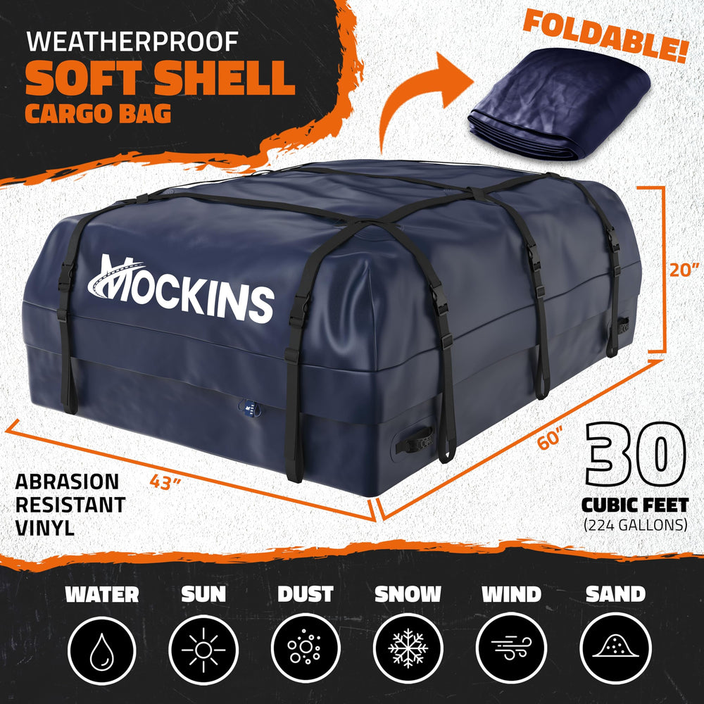 Mockins zipper and rain-guard detail protecting contents from road spray