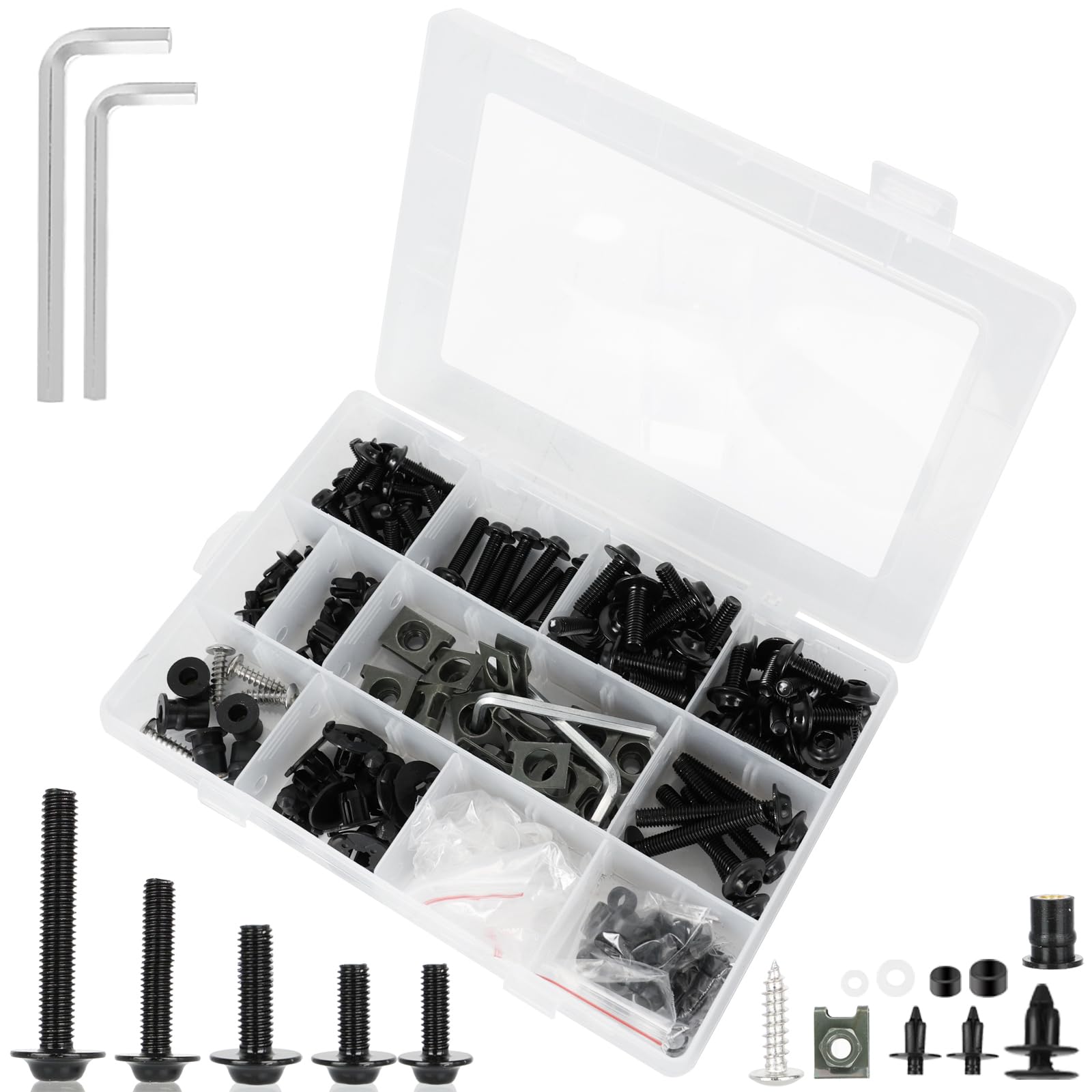 MOCODUO organized layflat display highlighting various M5 and M6 fasteners for convenience