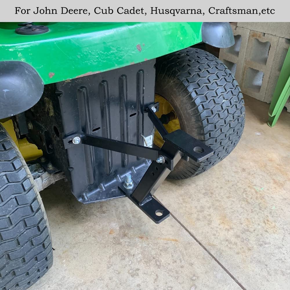 MOEUFFIR hitch attached to riding mower towing garden trailer for yard efficiency
