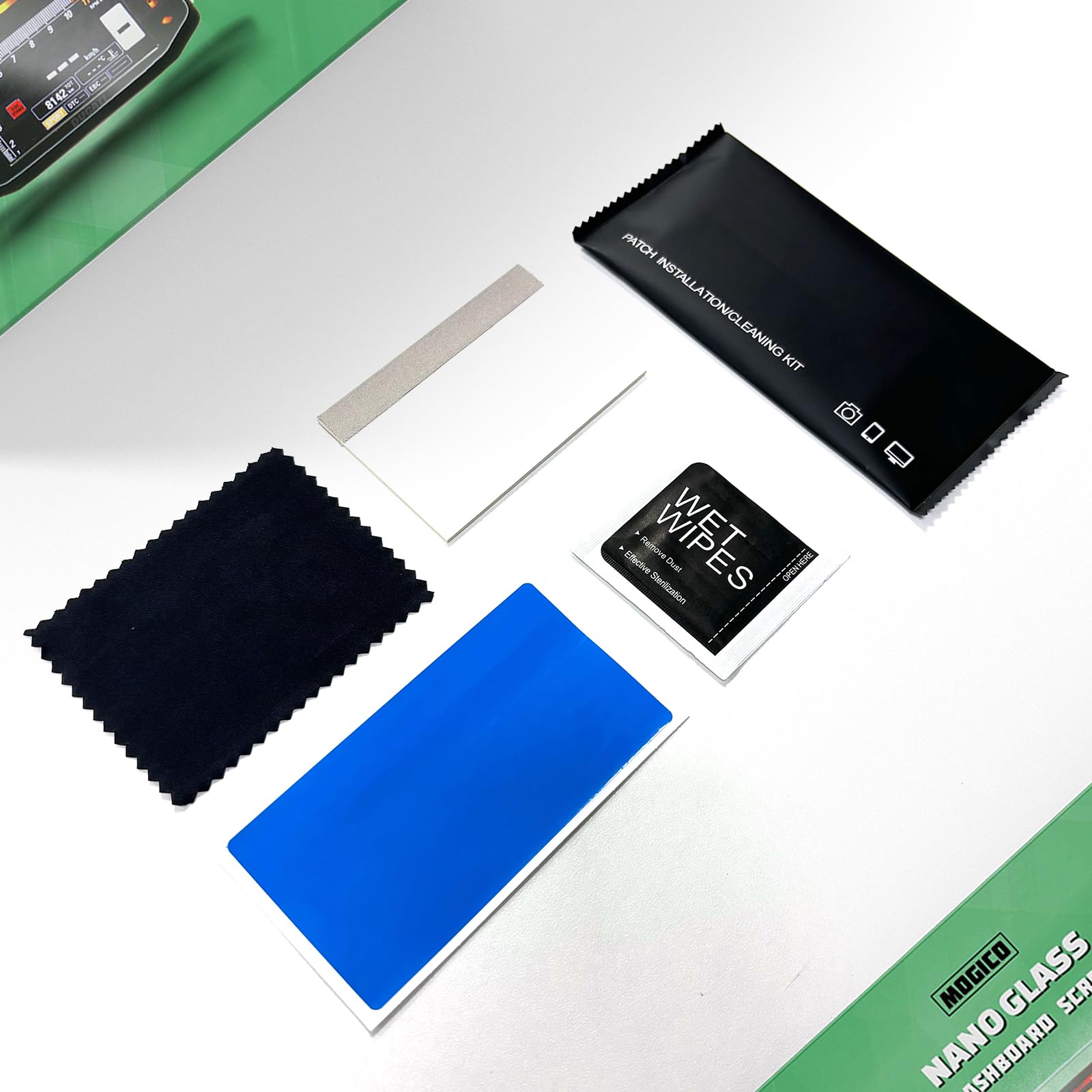 Mogico protector next to smartphone for size comparison and fit confirmation