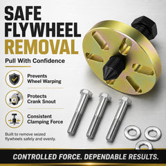 Moker puller mounted on a Polaris flywheel demonstrating safe, damage-free removal