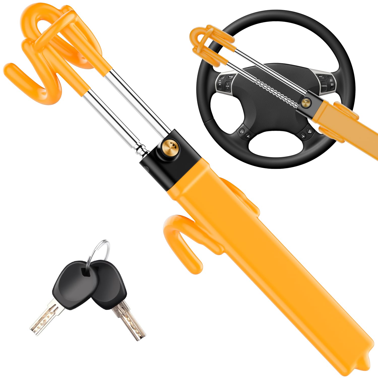 MONOJOY front view of steering wheel lock showing visual deterrent and fit