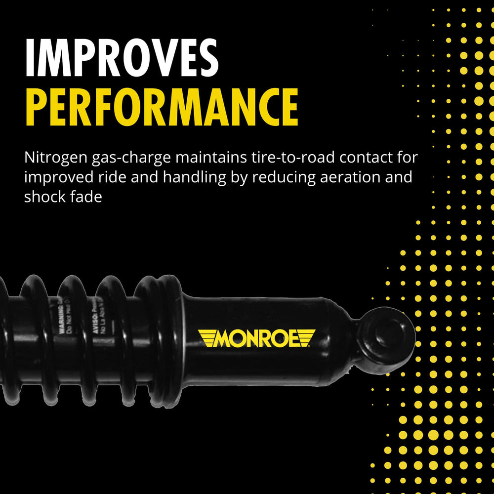 Monroe packaging and spec label showing fitment info and part number