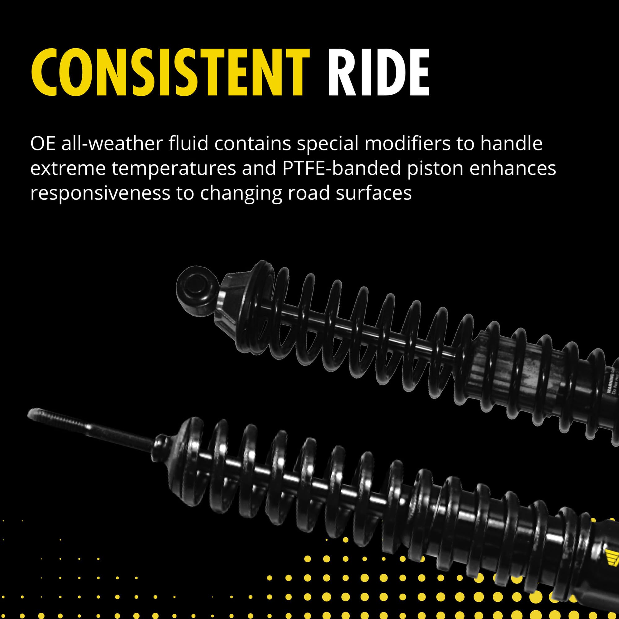 Monroe piston rod detail highlighting nitrocarburized finish and durability