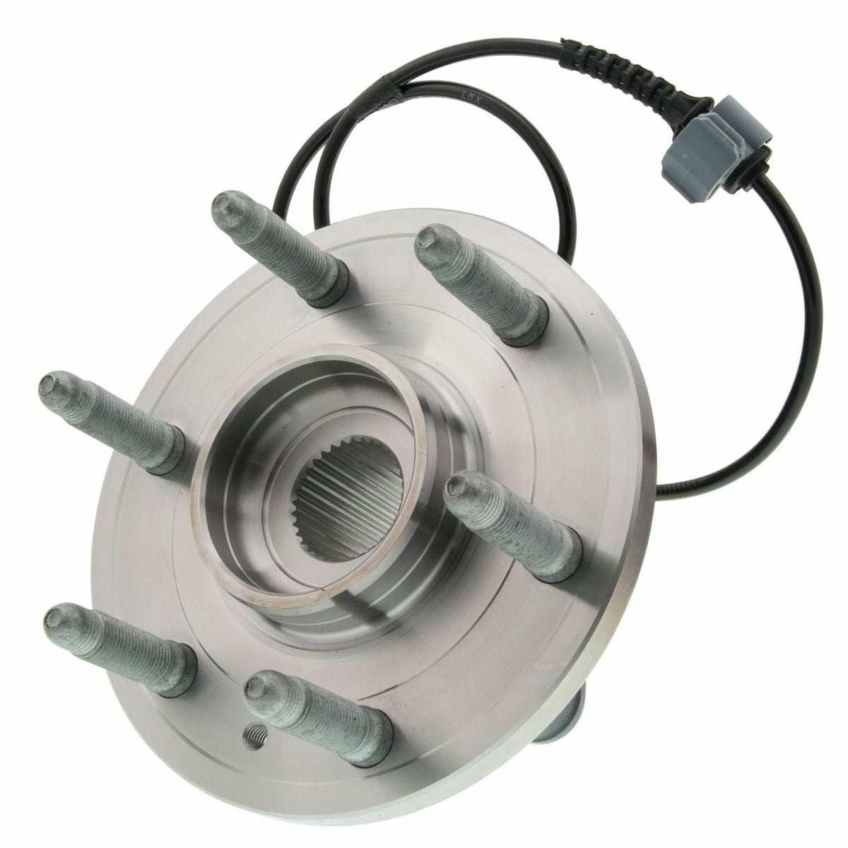 MOOG front wheel hub assembly front view showing mounting flange and studs for easy installation benefit