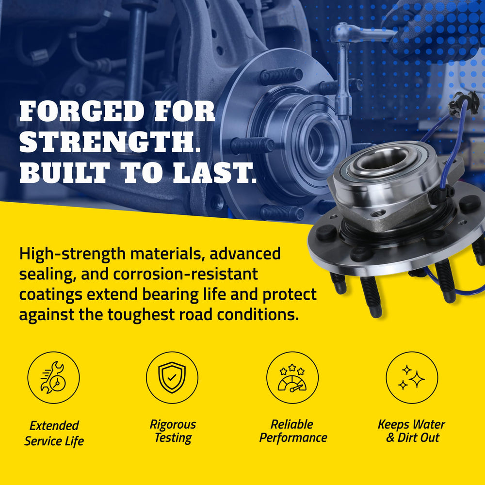 MOOG hub angle highlighting rust-resistant finish for durability