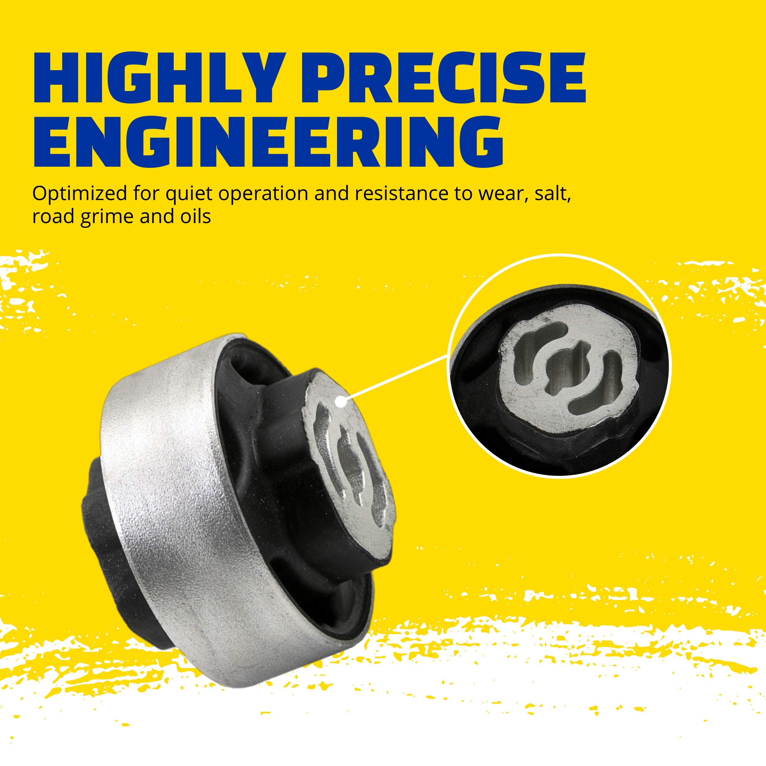 MOOG bushing installed on control arm demonstrating correct fit and stability