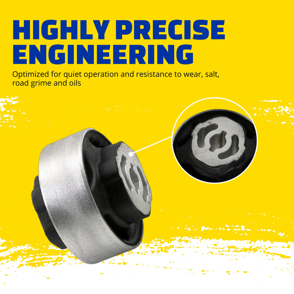 MOOG bushing installed on control arm demonstrating correct fit and stability