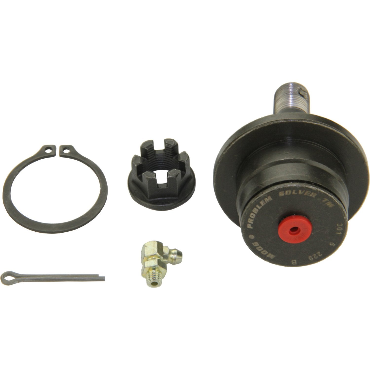 MOOG ball joint front view illustrating robust construction for dependable steering