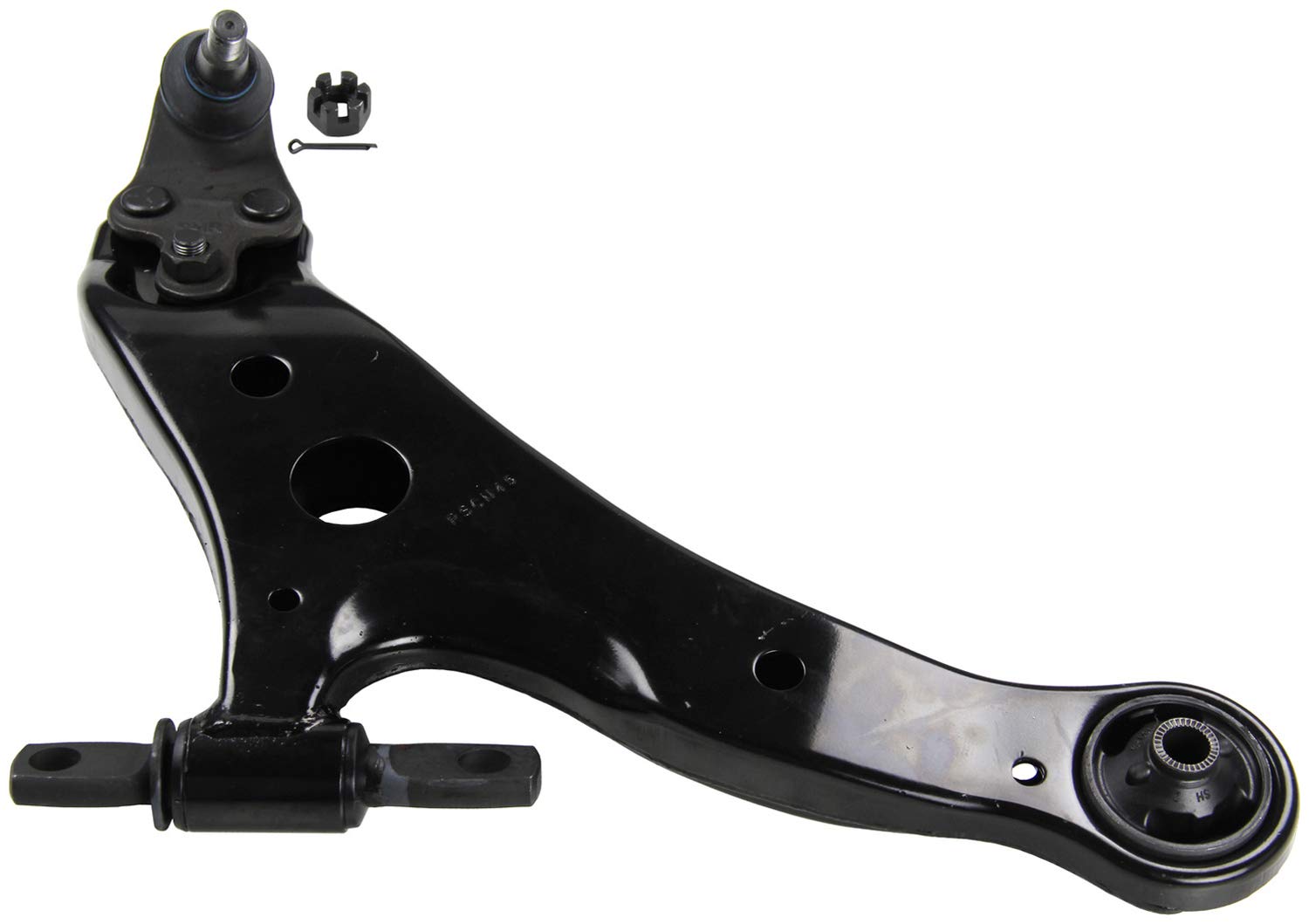 MOOG front right control arm front view showing robust construction and improved handling