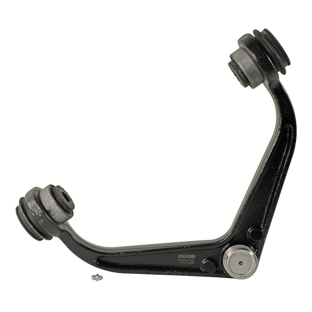 MOOG RK622128 front view showing arm profile and direct-fit benefits