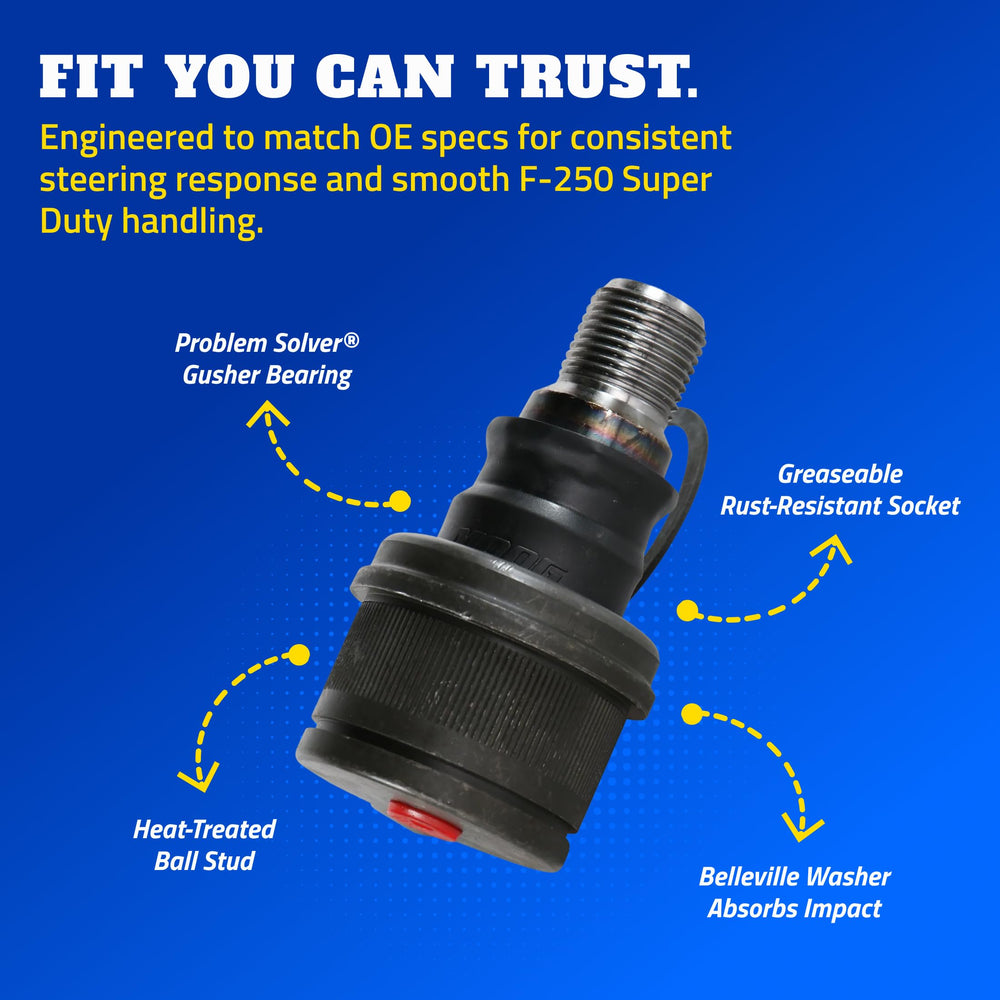 MOOG tie rod end metal bearing closeup demonstrating reduced friction for smoother steering