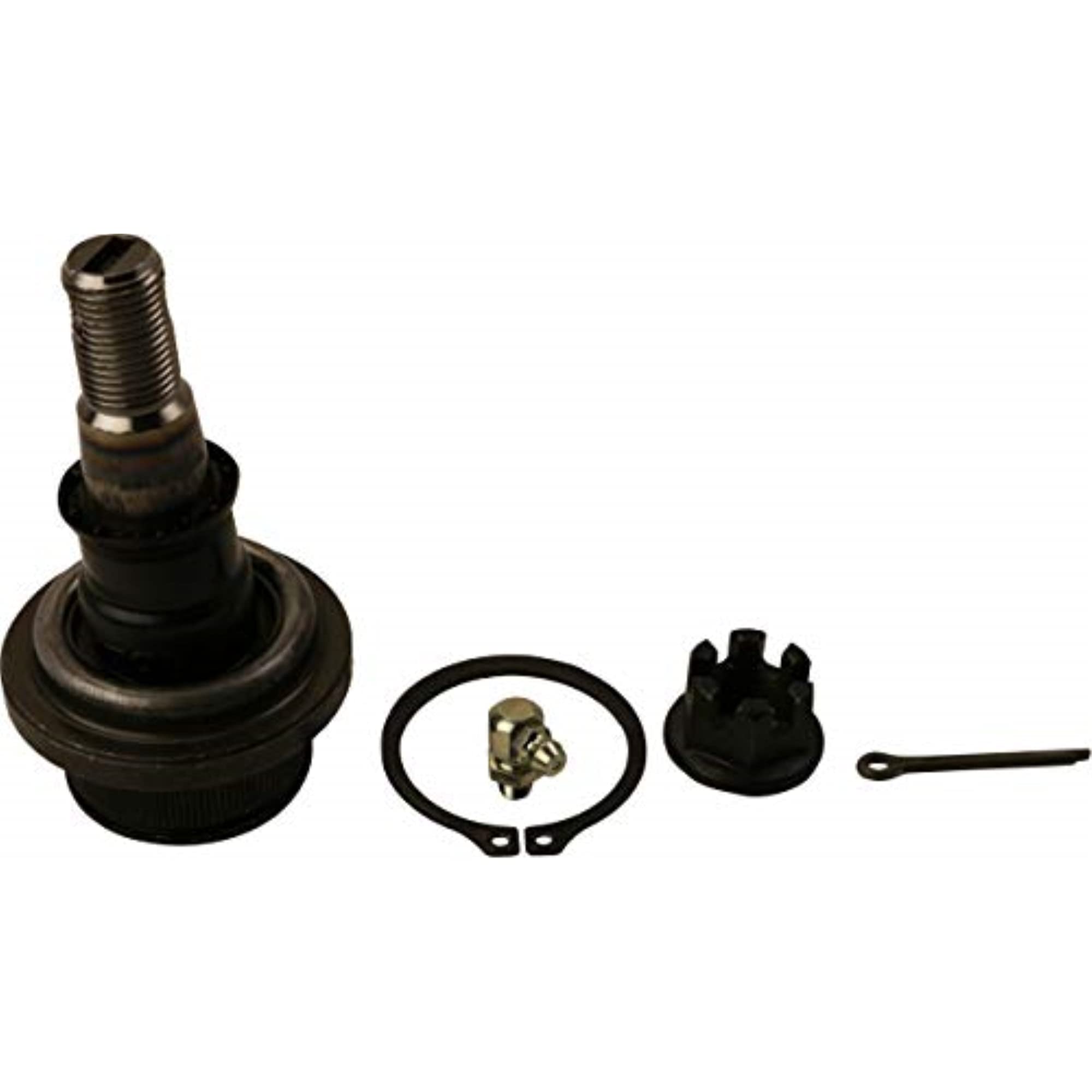 MOOG track bar front assembly close-up showing durable joint and improved steering control