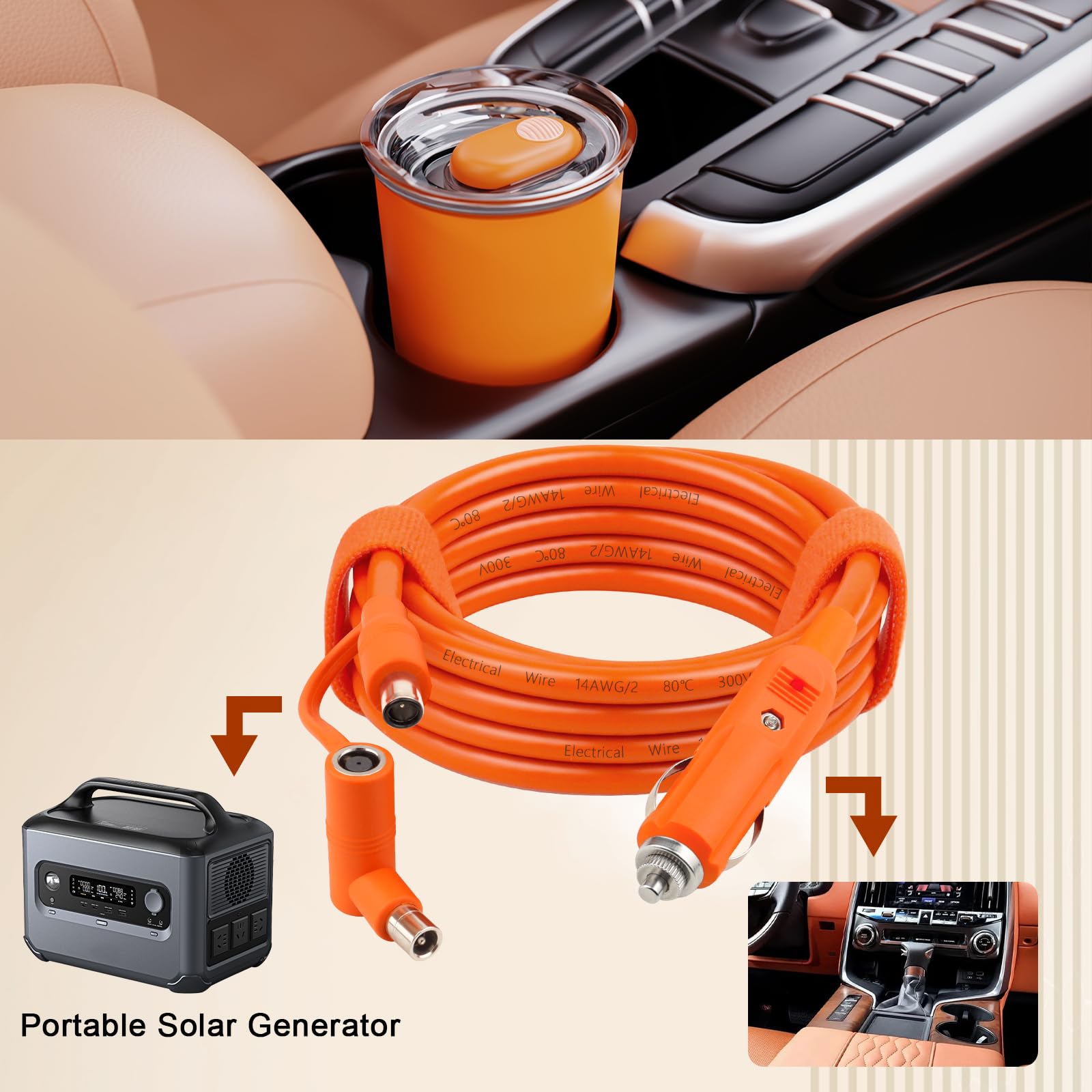 MOOKEERF cable powering a Jackery Explorer inside a car for mobile charging