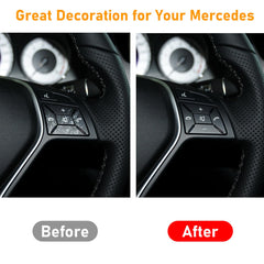 Moonlinks installed on Mercedes steering wheel front view demonstrating improved look and preserved function