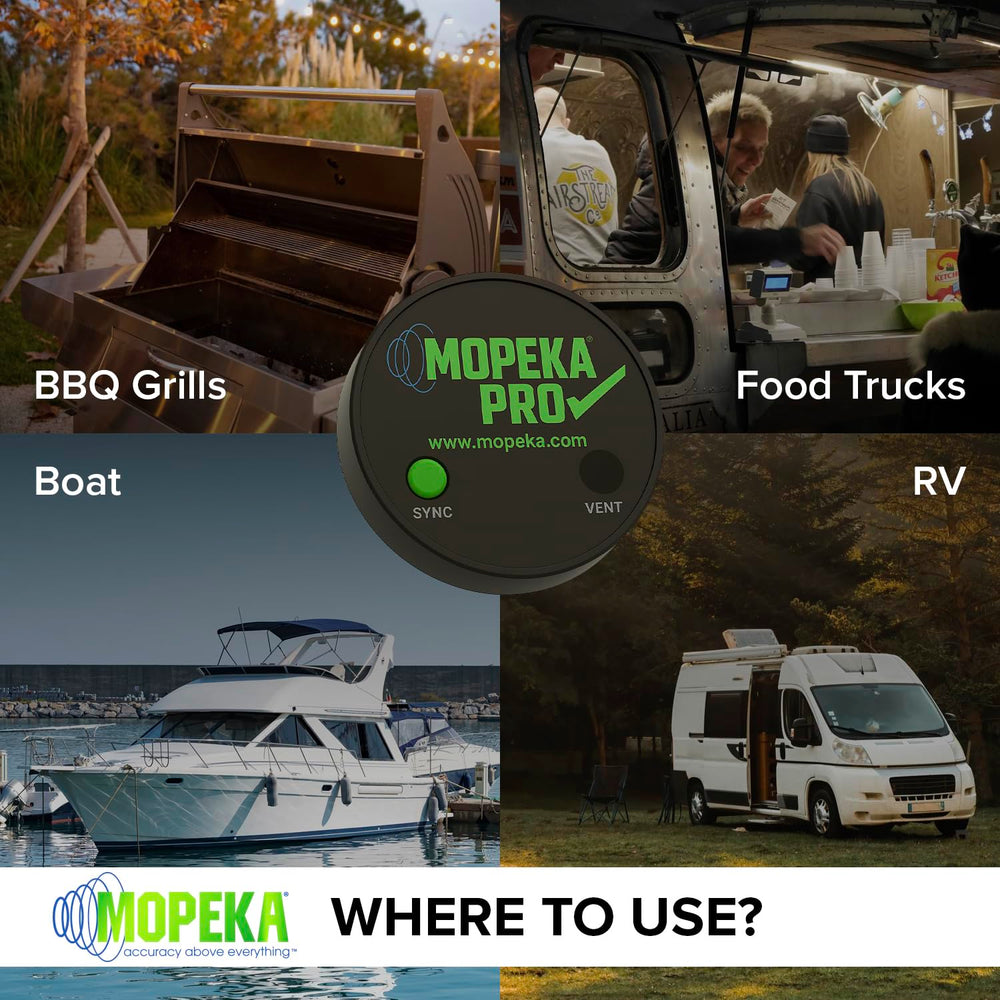 mopeka app screen on a phone displaying live tank level, enables quick alerts