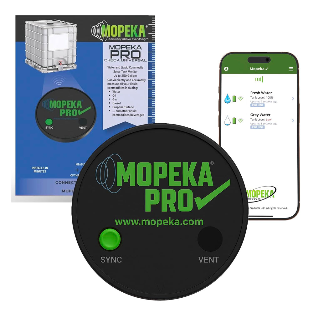 mopeka Pro Check front view showing compact sensor and collar, easy install benefit