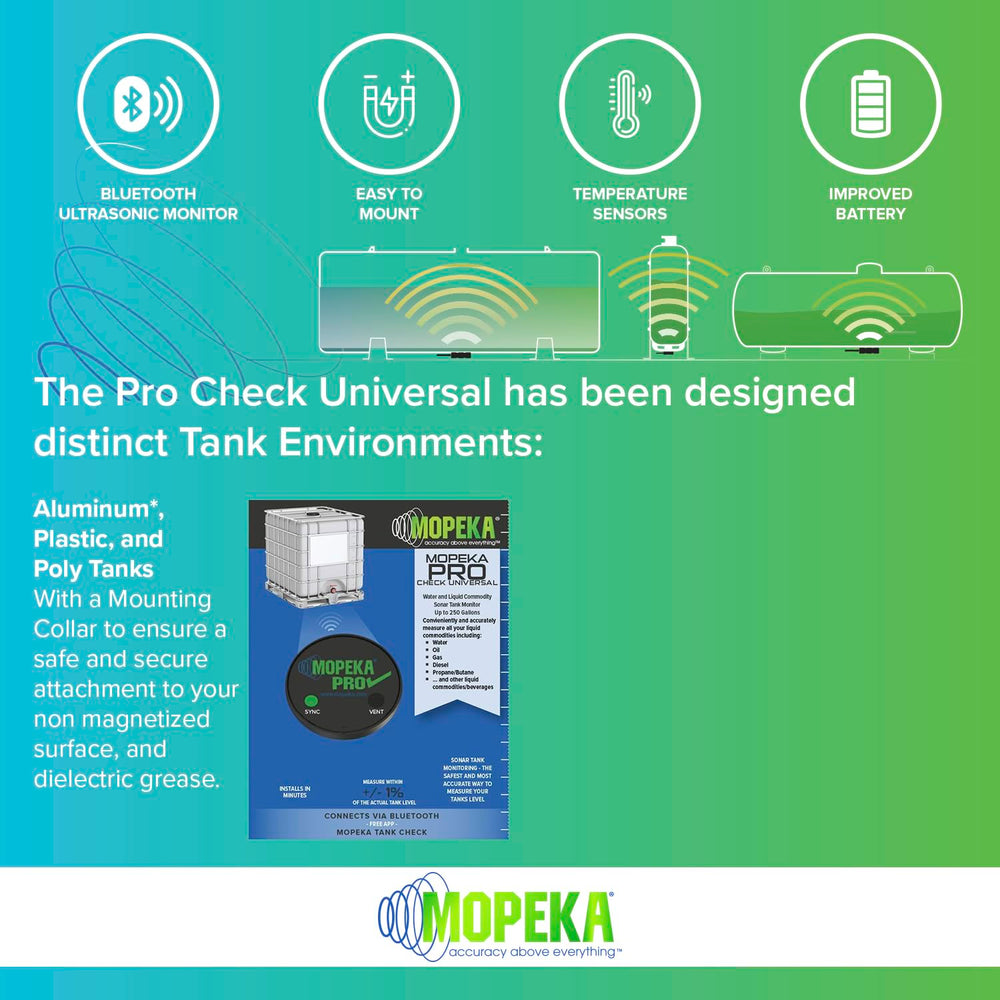 mopeka mounted under a plastic tank on a trailer, provides accurate remote readings