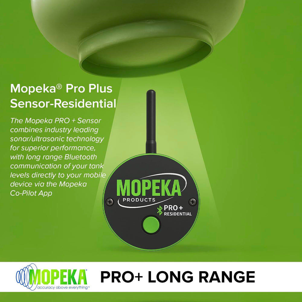 Mopeka PRO+ close-up of ultrasonic sensor face demonstrating precise sonar measurement capability