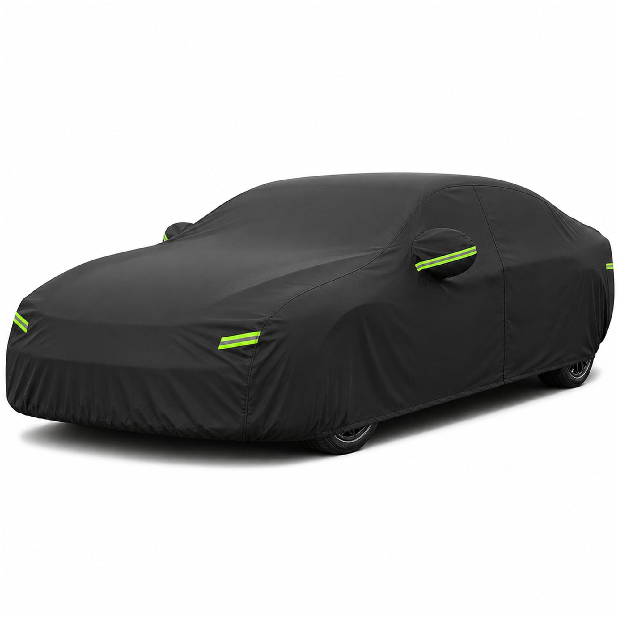Morhept front packaging view showing all-season car cover and included straps for easy storage