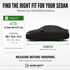 Morhept full car cover on a sedan front-angle demonstrating complete weather protection