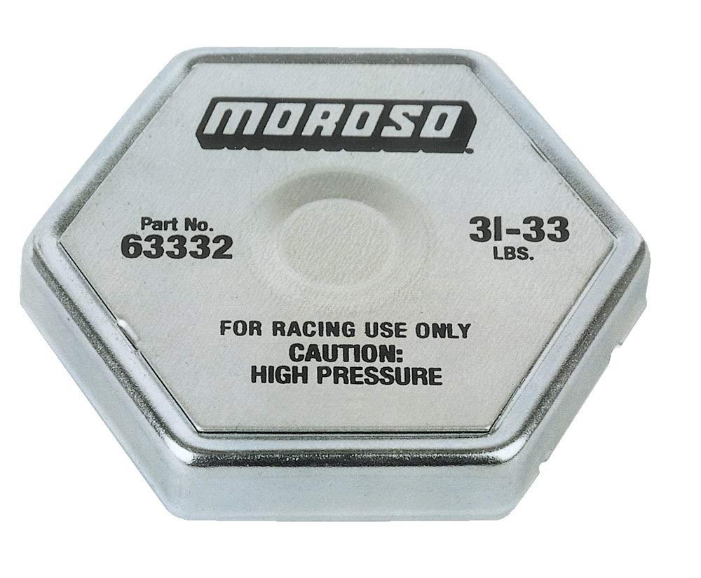 Moroso radiator cap front view showing durable spring and secure seal benefit