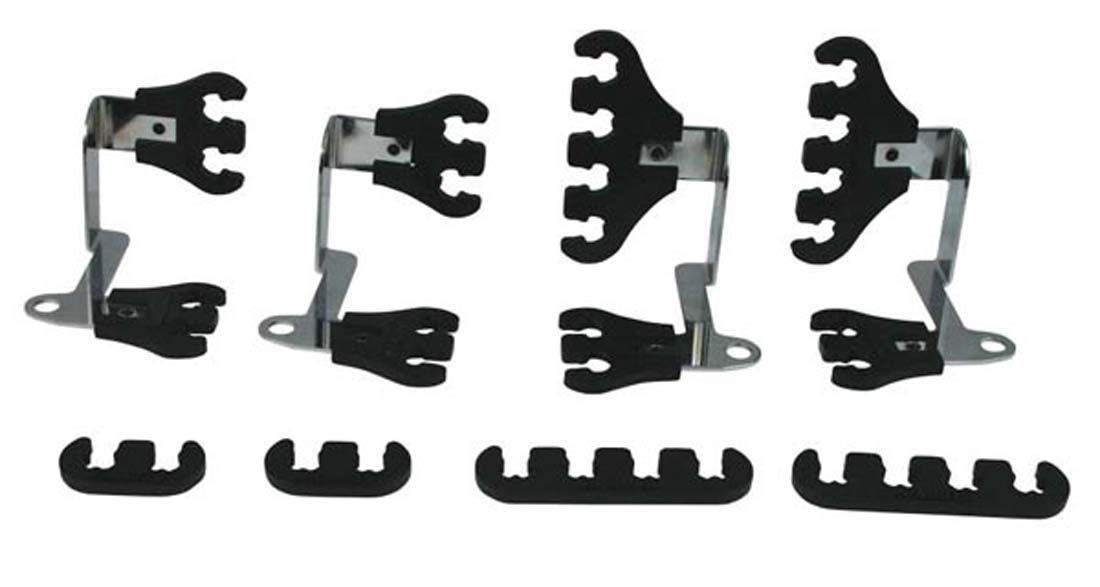 Moroso 72174 kit laid out showing black looms and chrome brackets for neat routing