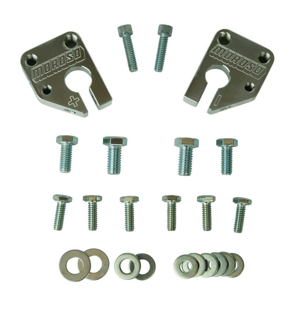 Moroso 74098 mounted on battery demonstrating clean installation and organized feeds