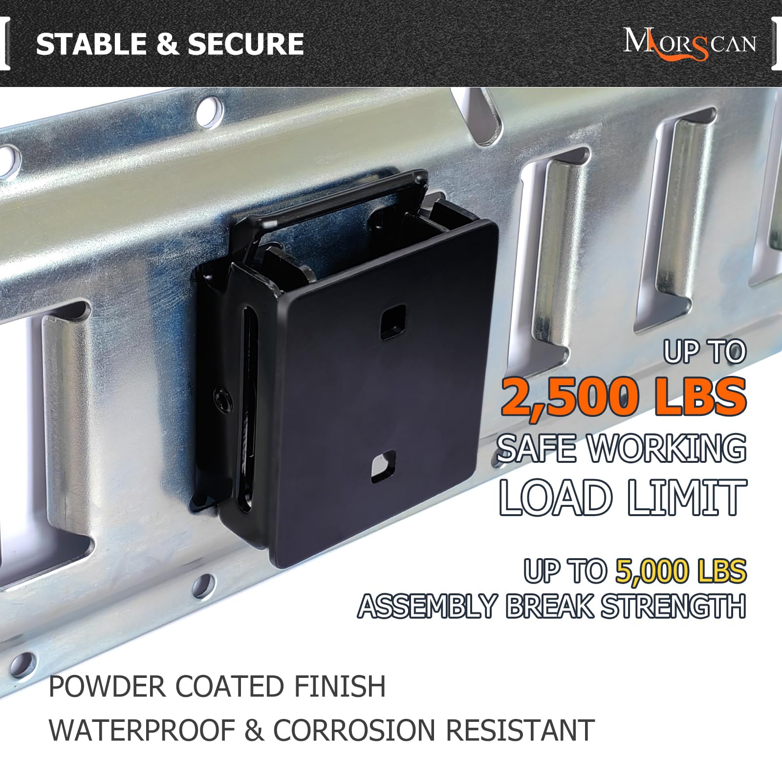 MorScan textured black powder coat finish close-up, resists corrosion and wear