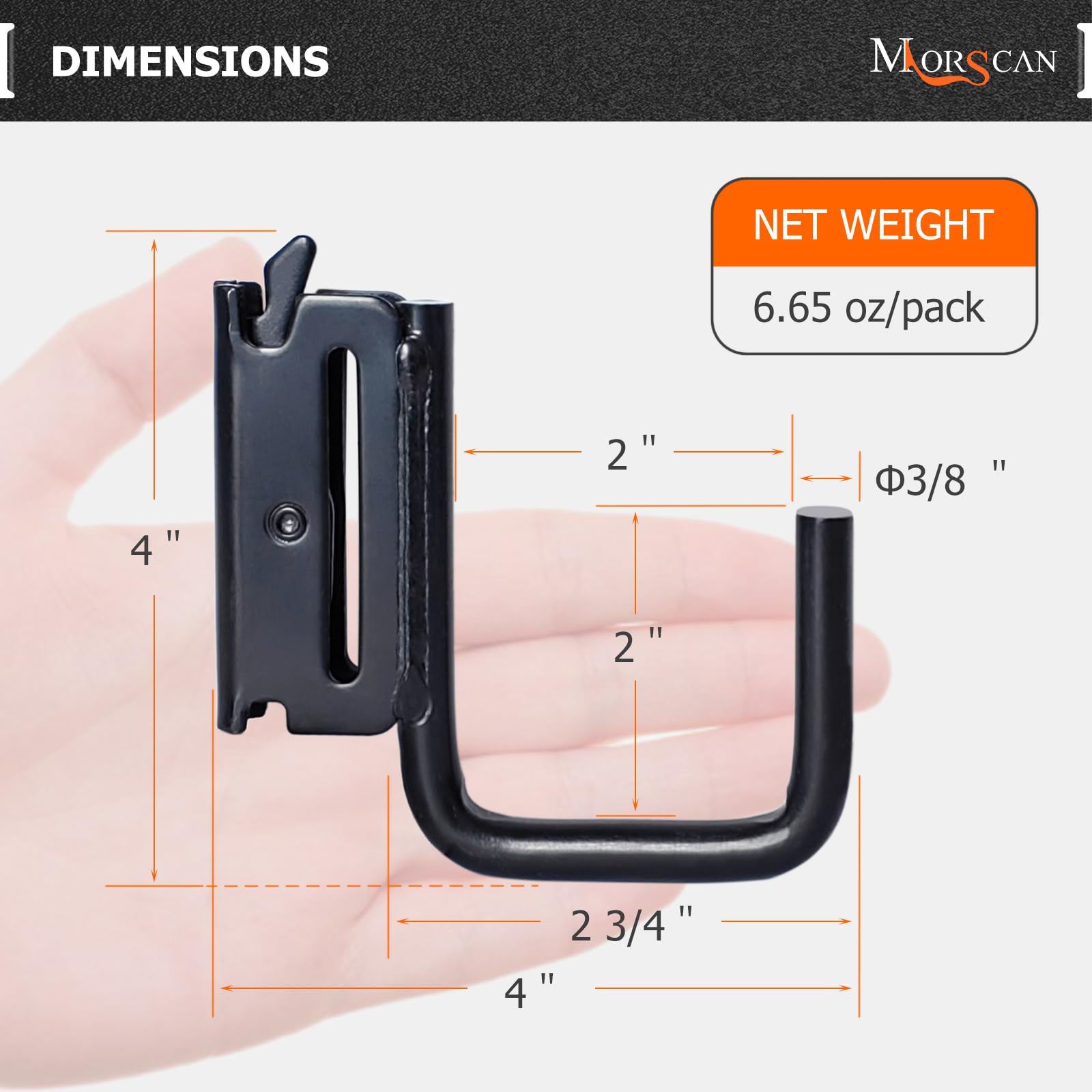 MorScan hook locked into E-Track rail demonstrating quick installation benefit