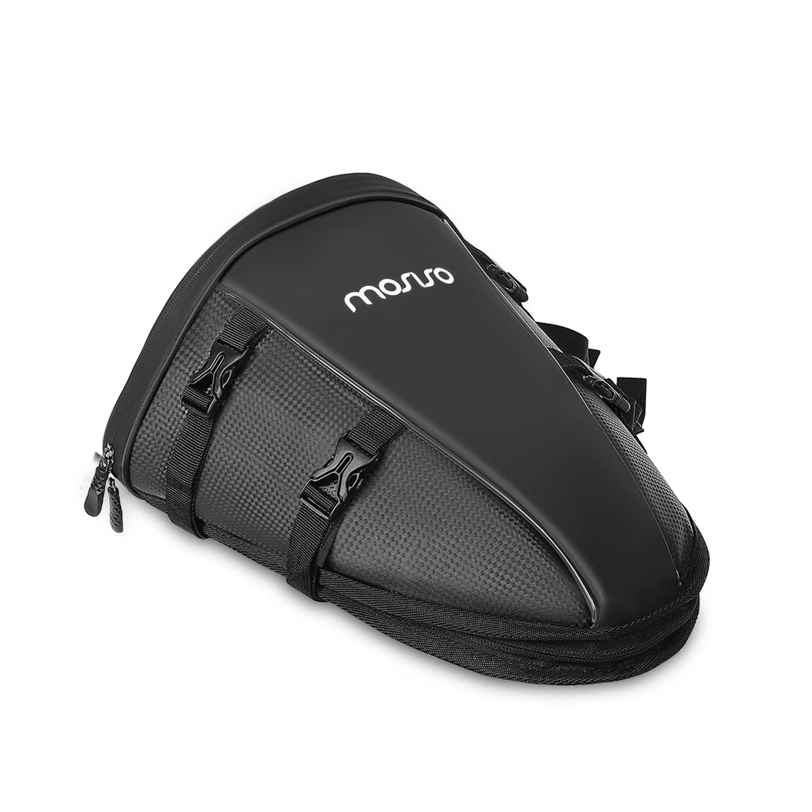 MOSISO front view of tail bag showing secure storage and sleek profile