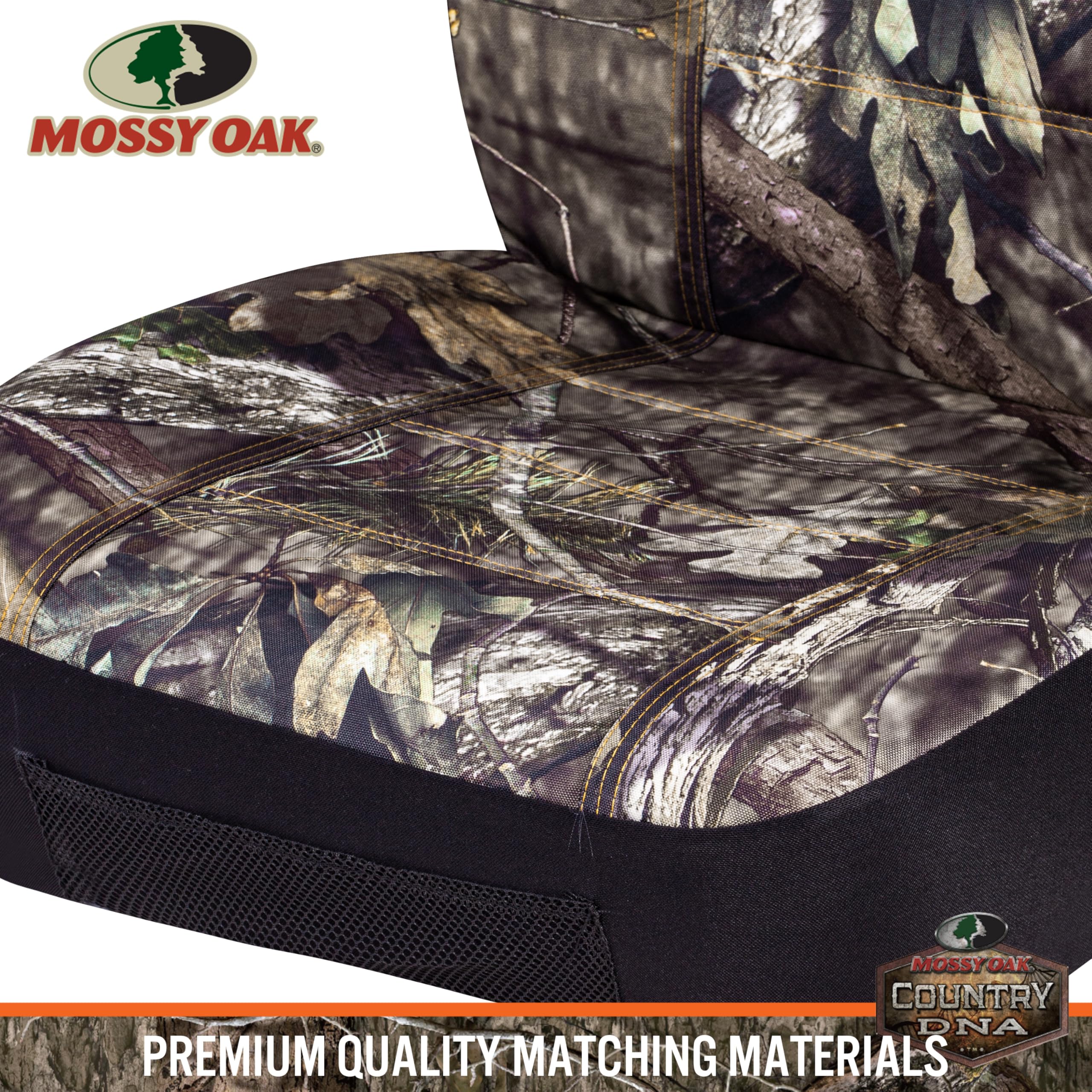 Mossy Oak airbag seam detail illustrating safety-compatible stitching