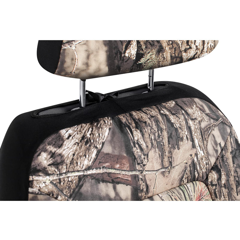Mossy Oak seat installed on driver side demonstrating snug fit and contoured protection benefit