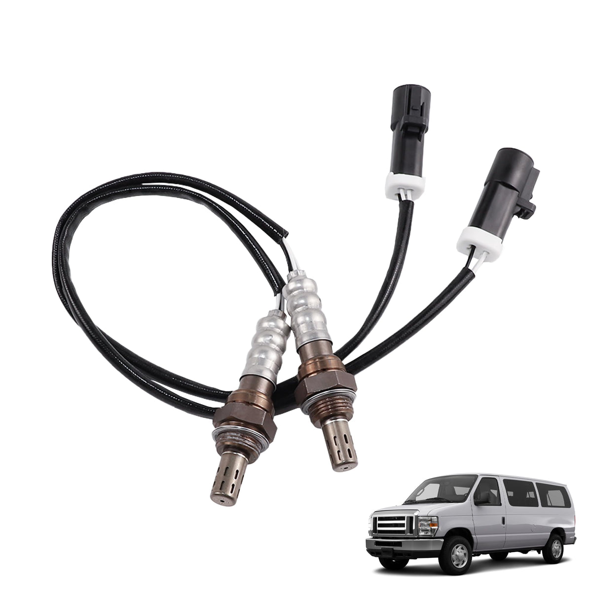 Motarithl front view of the two-pack O2 sensors showing complete kit and plug-and-play benefit