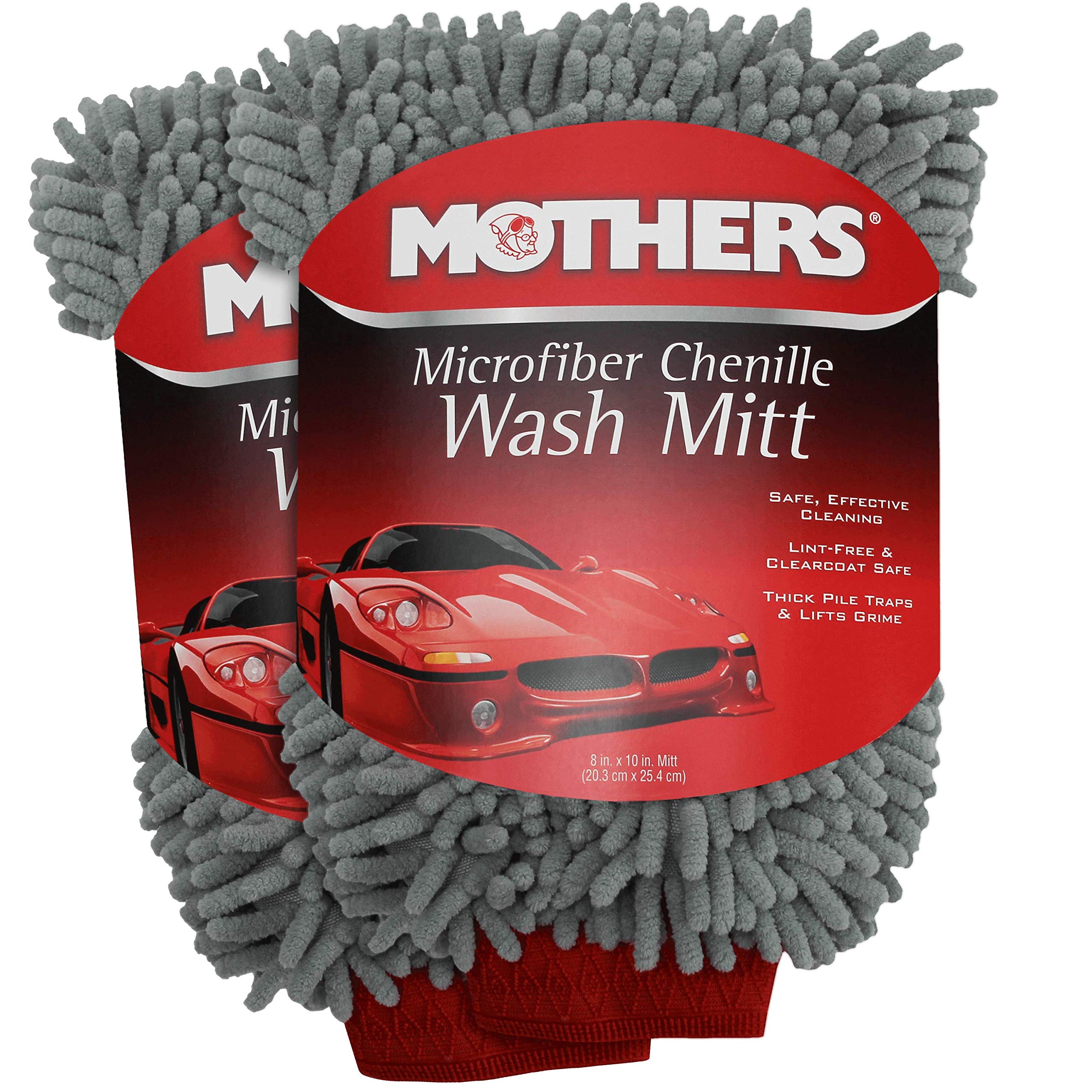 MOTHERS chenille mitt size comparison with hand to show fit and control during cleaning