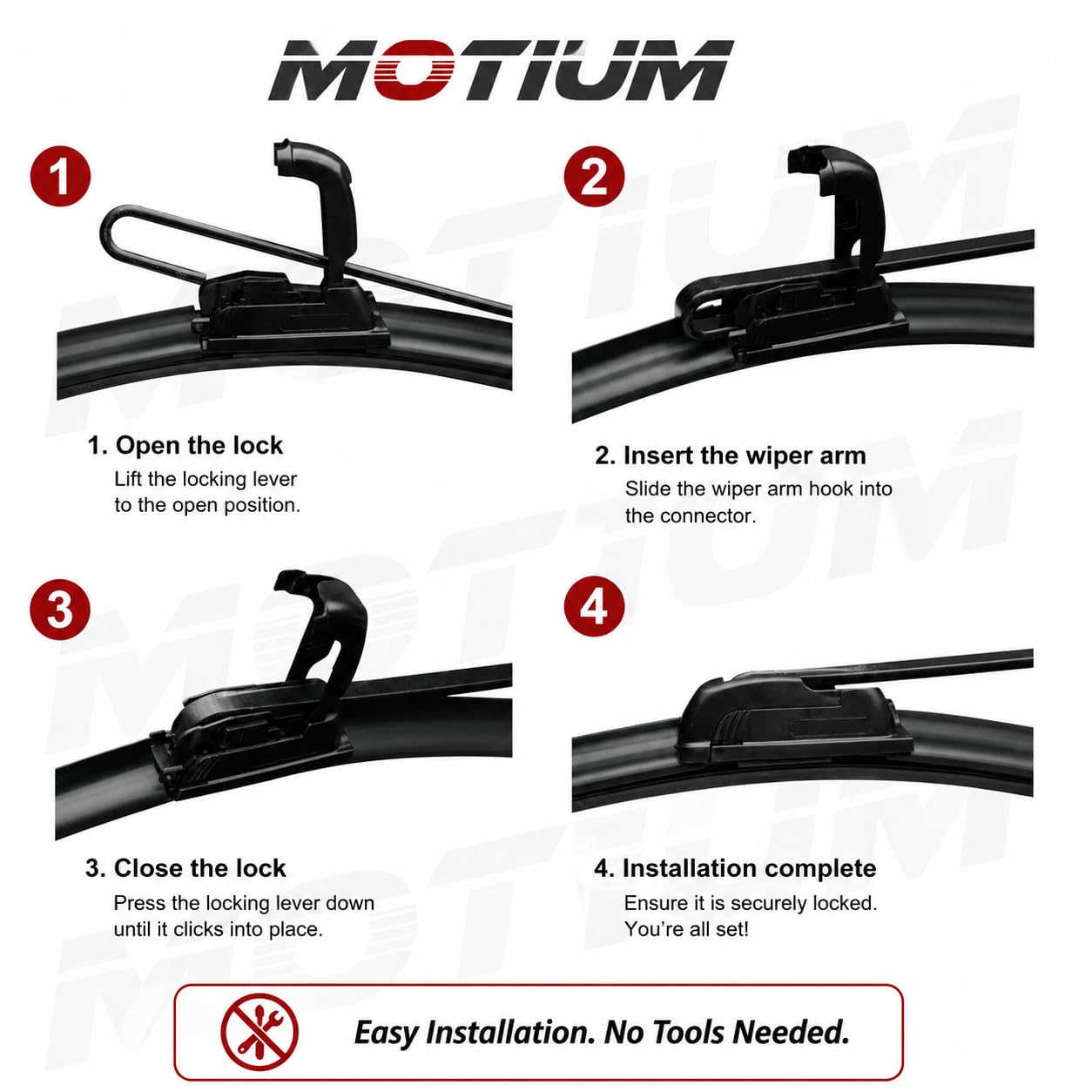 MOTIUM blade edge close-up highlighting streak-free rubber performance