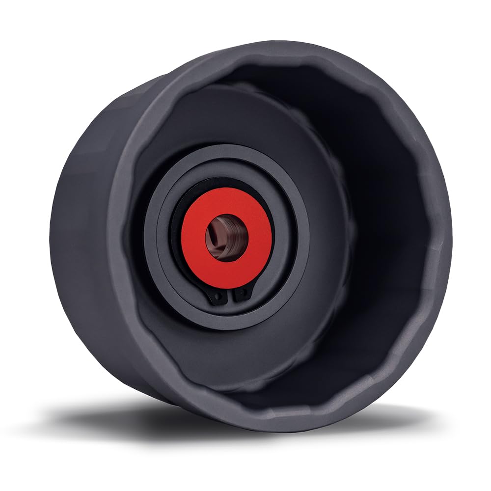 Motivx Tools drain tool attached to filter housing reducing spills during oil change