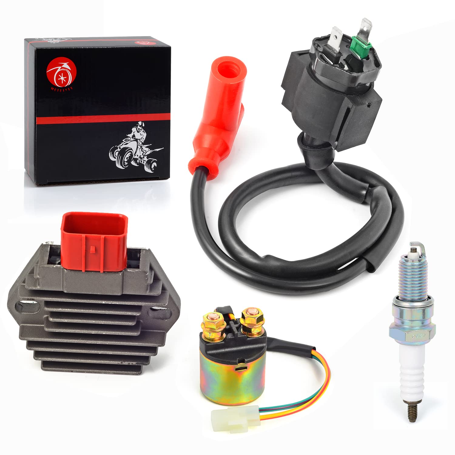 MOTO1988 ignition coil detail highlighting terminals for consistent high-voltage spark
