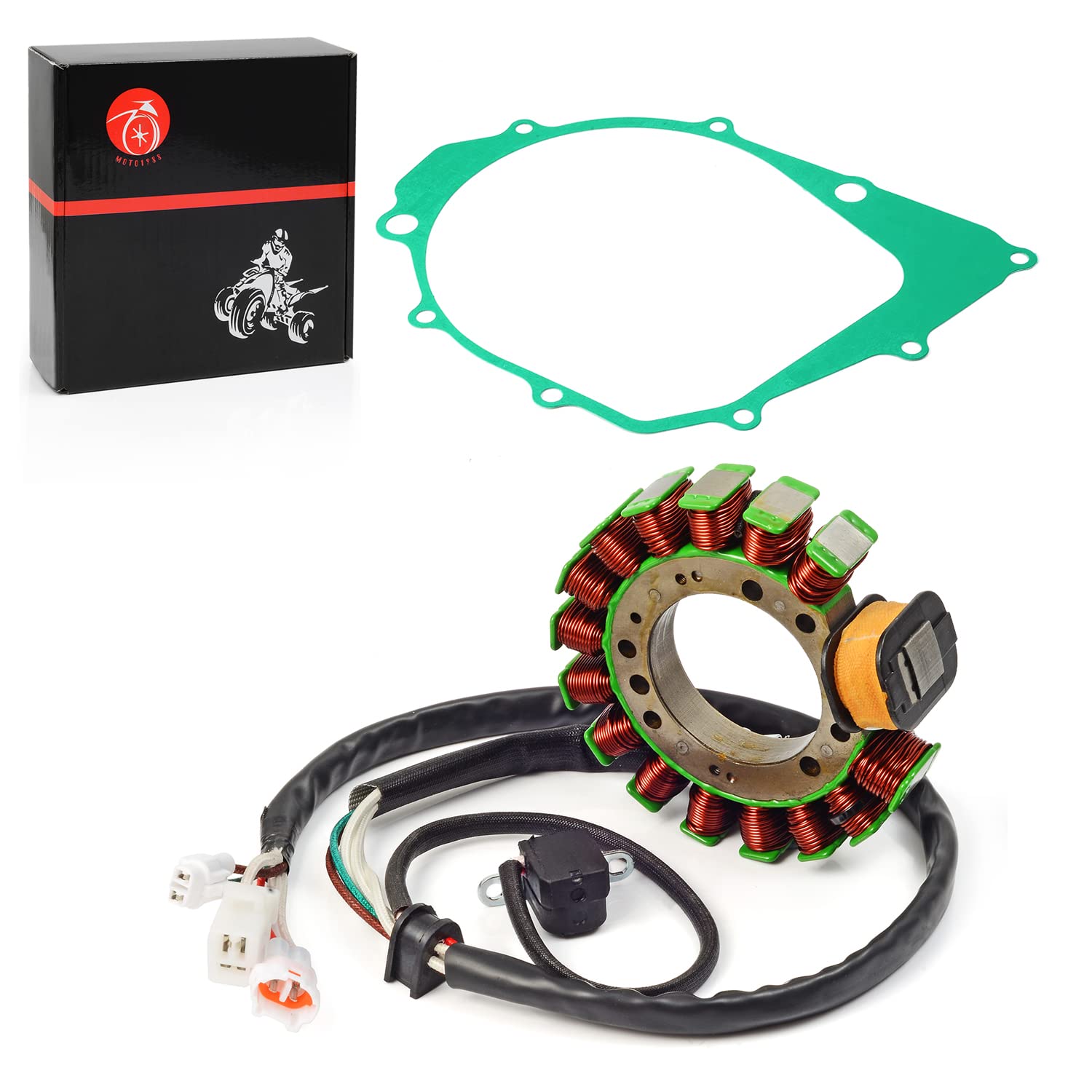MOTO1988 stator front view showing mounting flange and connector for exact fit