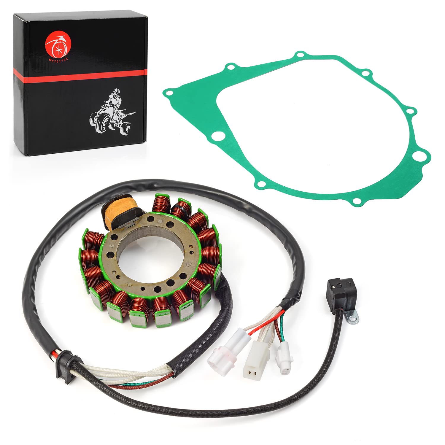 MOTO1988 stator mounted in an ATV engine demonstrating correct installation