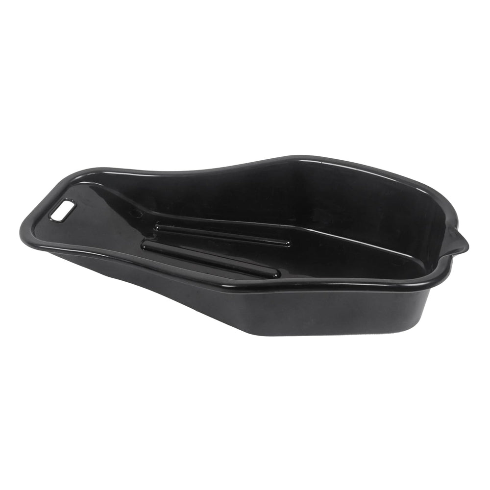 MOTO4U front view of drain pan showing capacity and shape for tidy oil changes